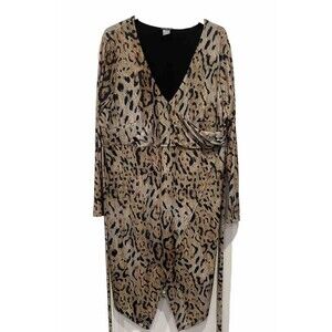 Venus Faux Wrap Leopard Dress Womens Plus Size 2X Long Sleeve‎